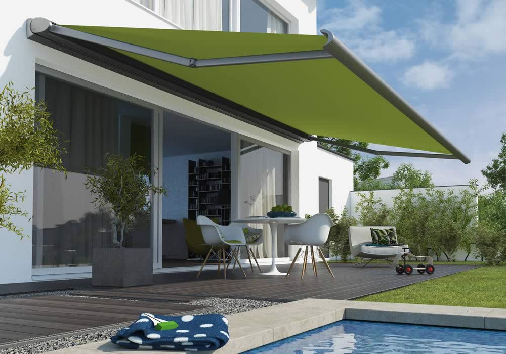 Green retractable awning in thesun